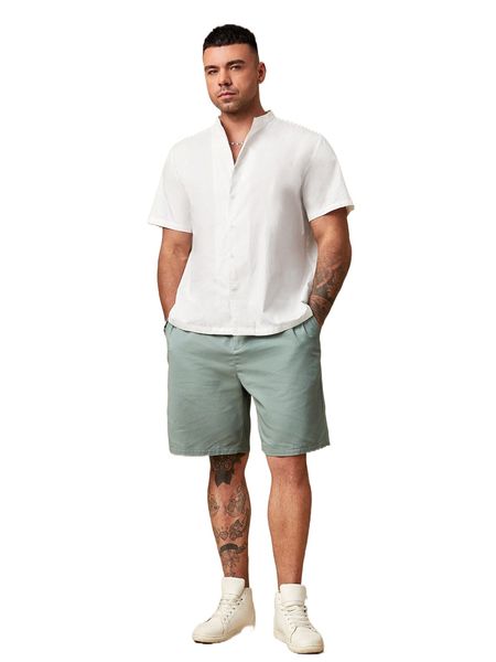 

extended sizes men solid button up shirt a3d4#, White;black