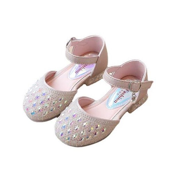 

fashion rhinestone girls shoes summer sandals 2022 new hollow baotou pearl girl single shoes large size 26-35, Black;red