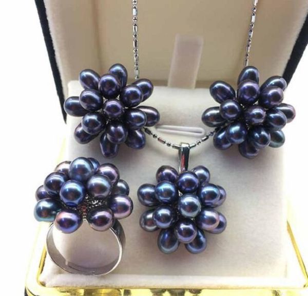 

multi pearl freshwater pearl ring chains pendant earrings set, Silver