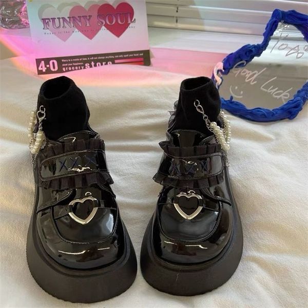 

on heels lolita shoes women japanese uniforms mary jane platform shoes vintage girls high heel college student boots 220720, Black