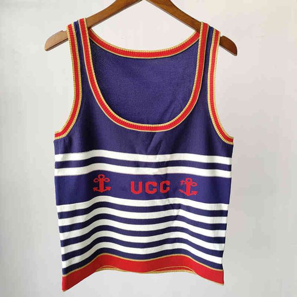 

vests summer new striped gold thread jacquard knitted vest for women, White