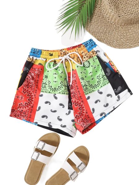 

patchwork paisley print shorts 98ij#, White;black