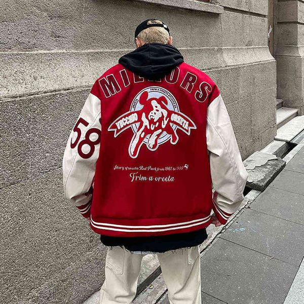 Модная ретро -вышивка бейсбольная куртка мужчина в ins hip hop hiphop couper ratece american trend Street harajuku в стиле T220816