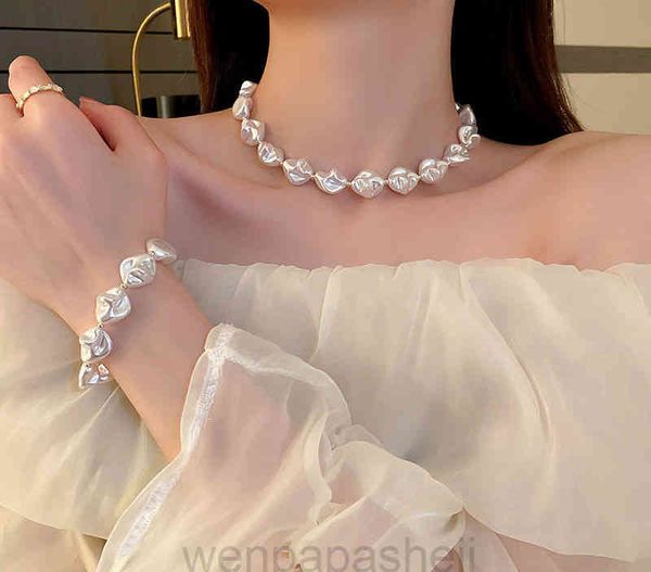 

designer silver heart love cross necklace mens womans baroque irregular pearl necklace design clavicle temperament fashion neck chain female