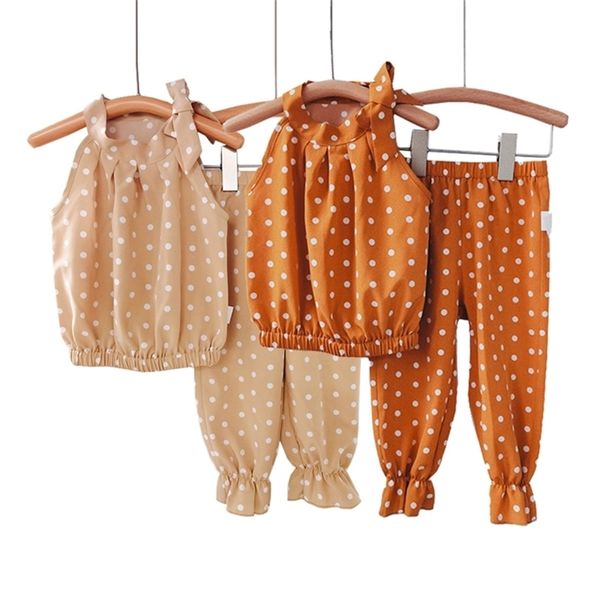 

kids summer set girls suits polka dot clothes outfits baby girl suit 2pcs vest pants sets 1 6 years children clothing 220620, White