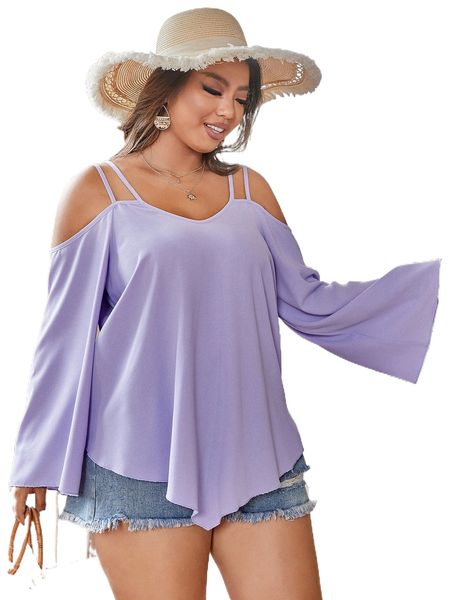 

plus solid cold shoulder blouse 92gv#, Black
