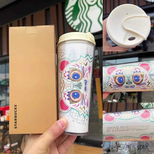 

starbucks new year cup 473ml traditional tiger hand-painted pattern double-layer plastic creative coffee accompanying cup