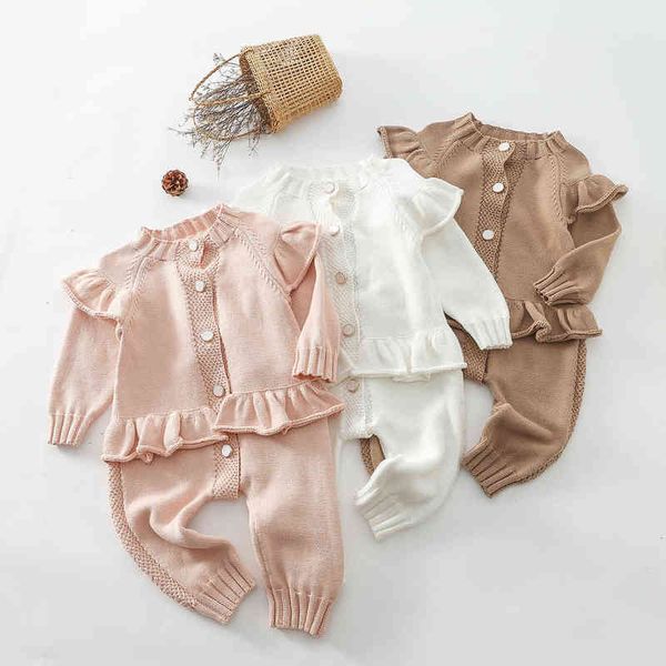 KOKI 2022 Baby Kleidung Stricken Strampler Spitze Overall Mädchen Outfits Koreanische Neugeborenen Overalls Baby Mädchen Kleiden Kintted Großhandel G220510