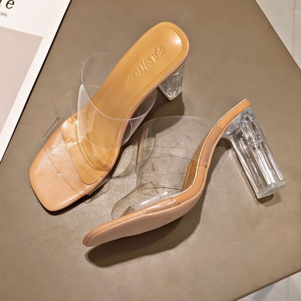 

2022 girls fashion special thick heels sandals women soft summer short heel shoes lady casual holiday beach pvc strap slides open toe beige, Black