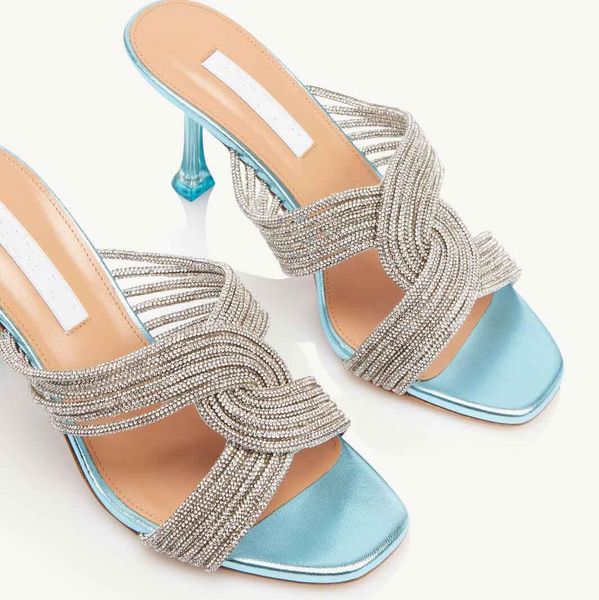 Летняя роскошная gatsby aquazz Женщины сандалии обувь женские высокие каблуки с кристаллом, металлическая кожаная кожа