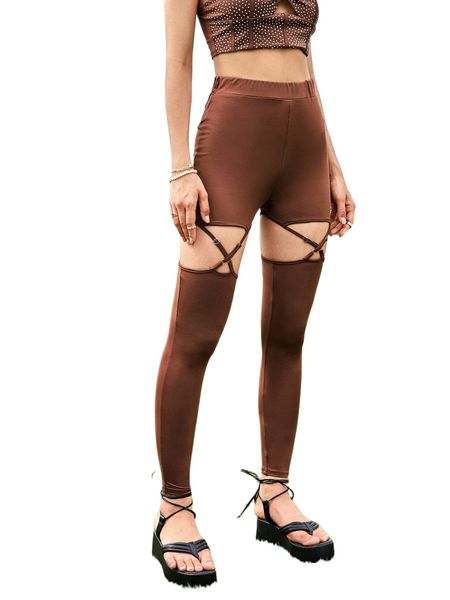 

crisscross cut out leggings p1d5#, White;black