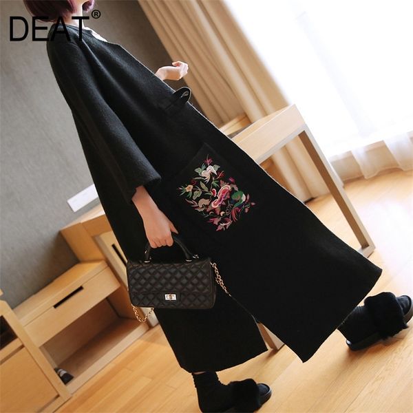 

2020 women's cardigan knit coat leisure style loose traditional one button national embroidery pocket long cloth lj200928, Black