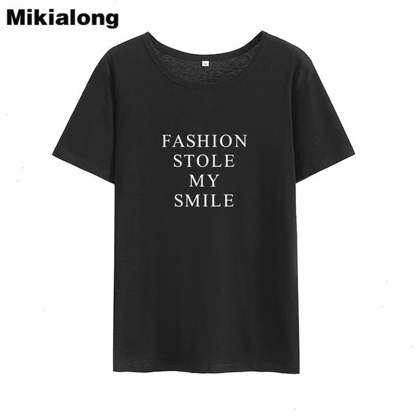 

fashion stole my smile funny t shirts women o-neck short sleeve cotton camiseta feminina black white top