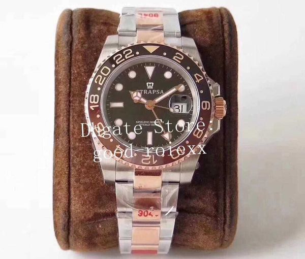 

luxury rose gold 904l steel watch mens gm factory automatic eta 2836 movement men gmt ii 126711 master perpetual watches pepsi wristwatches, Slivery;brown