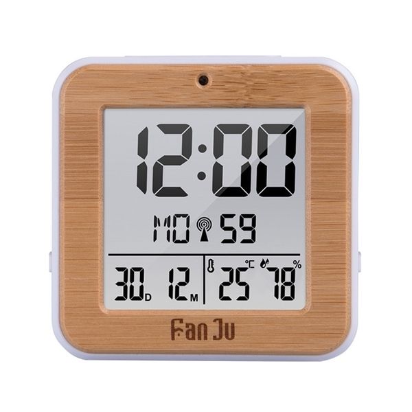 FanJu Digitaler Wecker LED DCF Radio Dual Alarm Automatische Hintergrundbeleuchtung Elektronische Temperatur Luftfeuchtigkeit Tabelle Zeit Büro Geschenk LJ200827