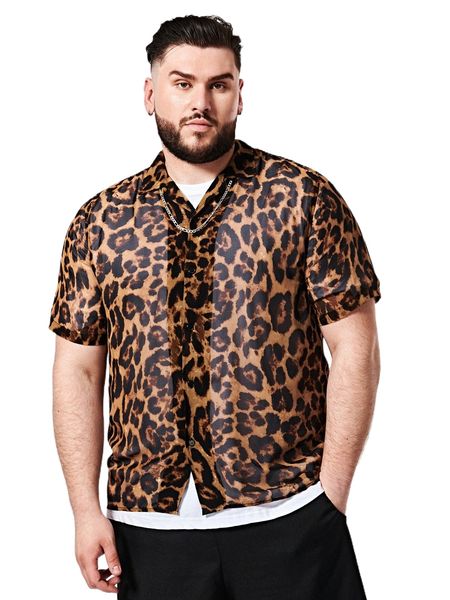

extended sizes men leopard print shirt g4ic#, White;black
