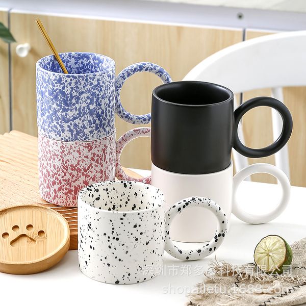 Tazze da 320 ml Ink Dot Tazza da caffè per ufficio in ceramica Manico tondo Decorazione per tavolino da caffè per la casa Forniture per bar da cucina 403 D3