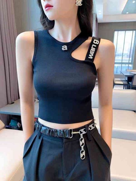 

women's tanks & camis aw dawangjia summer knitted bottoming shirt short open navel irregular shoulder suspender vest dibx 7c05, White