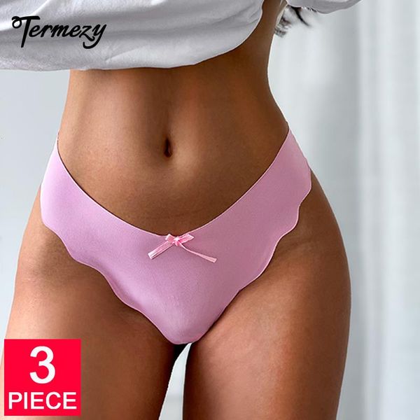 

3pcs set women panties g-string lingerie seamless briefs female t-back low-rise thong comfort intimates underwear, Black;pink