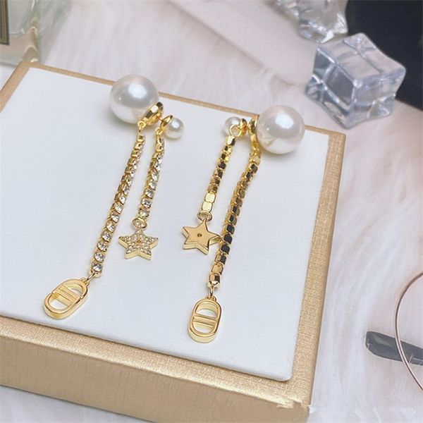 

50% off online new letter pearl star long tassel earrings women's fashion simple earrings, Golden
