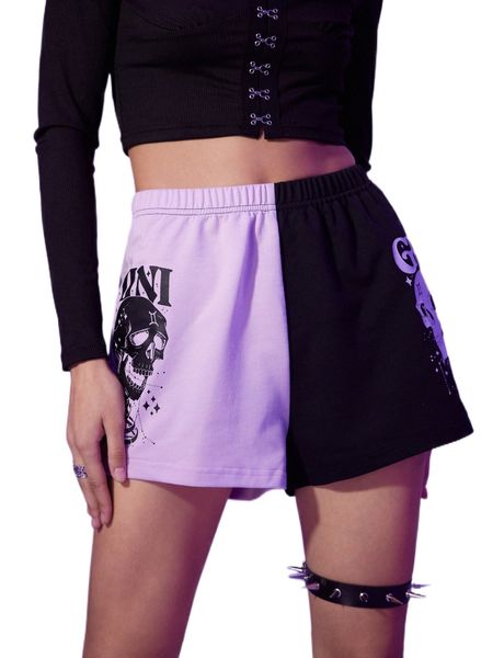 

romwe gemini letter skull graphic colorblock shorts r7hi#, White;black