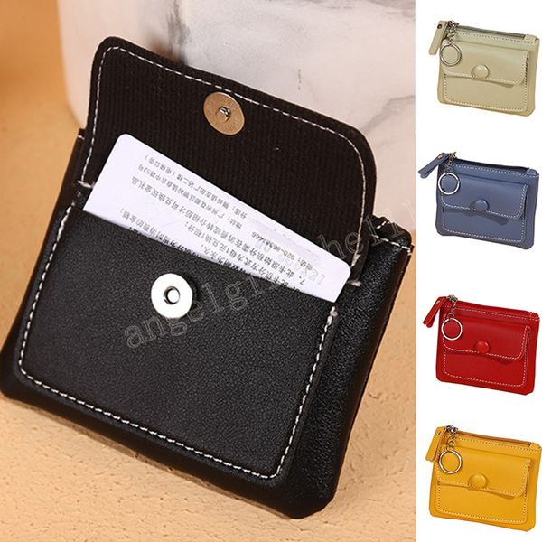 

solid color short wallet pu leather women money bag coin purse zipper purse women pouch business card holder pocket, White