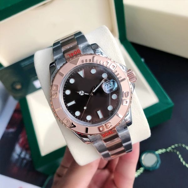 

men's watch yacht style 40mm silver dial master automatic mechanical sapphire glass classic model folding buckle clasp wristwatch montr, Slivery;brown