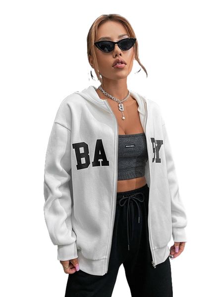 

letter graphic zip up hoodie a6bo#, Black