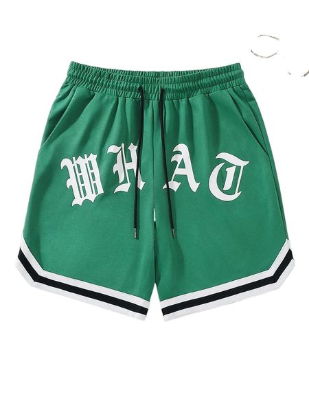 

men letter graphic striped trim shorts q35e#, White;black