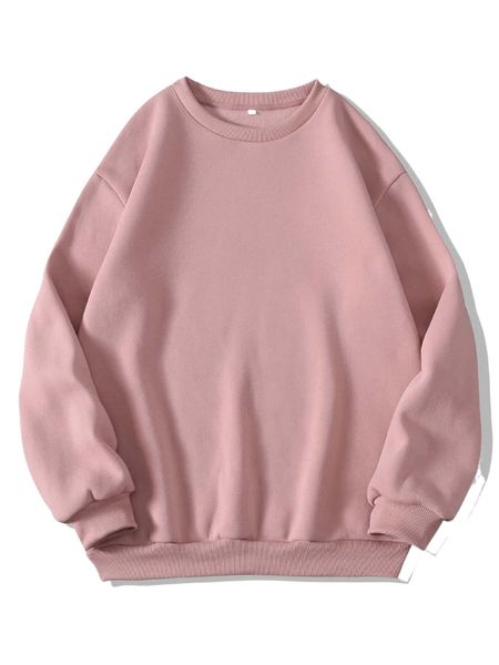 

solid drop shoulder thermal lined sweatshirt f6ho#, Black