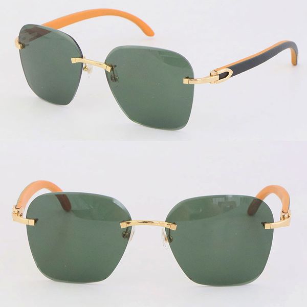 Randlose Designer-Sonnenbrille aus Metall, innen schwarz, orangefarbenes Holz, Diamantschliff-Linse, modisch, mit C-Dekoration, Adumbral aus 18 Karat Gold, Unisex-Brille, Rahmengröße: 61–18–140 mm