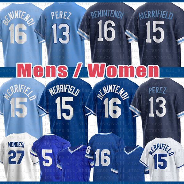 

kansas city andrew benintendi whit merrifield baseball jerseyÂ salvador perez hunter dozier nicky lopez adalberto mondesi kyle isbel carlos s, Blue;black