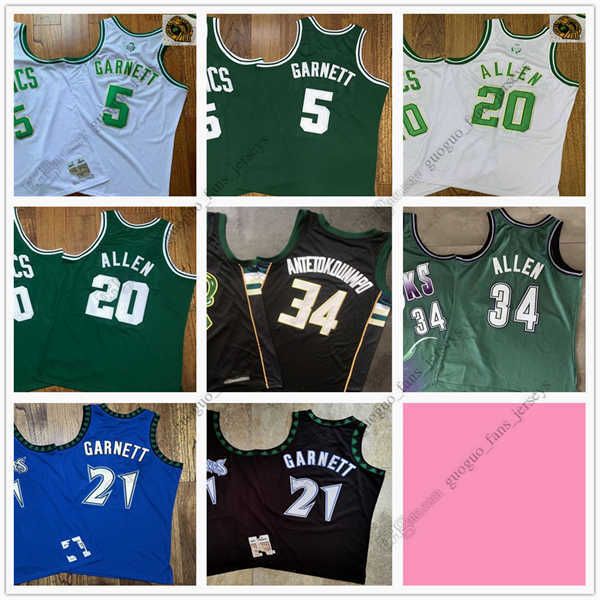 Jerseys de basquete retrô autênticos Garnett Allen 21 Kevin Antetokounmpo 20 Ray 34 Giannis azul branco preto verde cinza size s-xxxxl