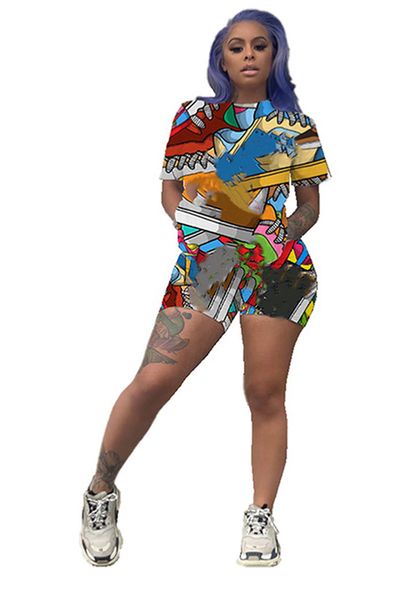 

wholesale 2 piece sets womens camouflage outfits summer short sleeve tee shorts mathing sets casaul print tracksuits dhl 4737, Gray