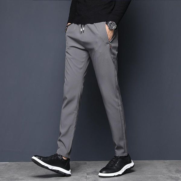 

men's pants spring summer casual men's slim fit chinos fashion thin zipper pocket elastic waist fast dry trousers male brand cloth, Black