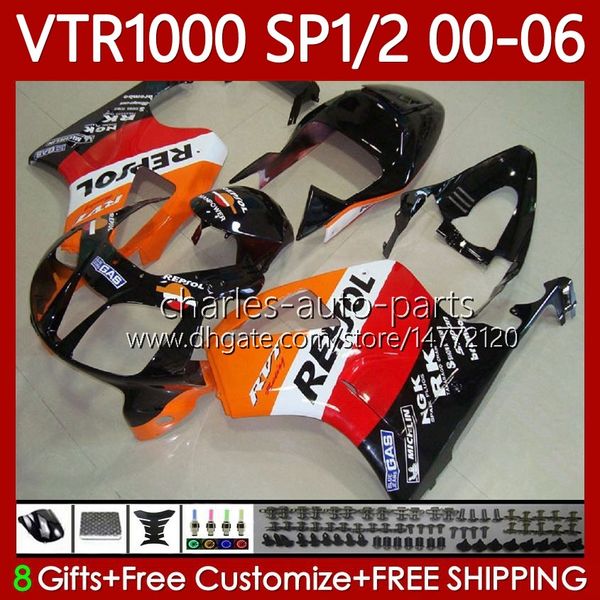 Fairings Kit para Honda VTR1000 RC51 2000 2001 2002 2003 2004 2005 2006 Repsol Red Body 123NO.114 RTV1000 VTR 1000 SP1 SP2 2000-2006 VTR-1000 00 01 02 03 04 05 06 Bodywork