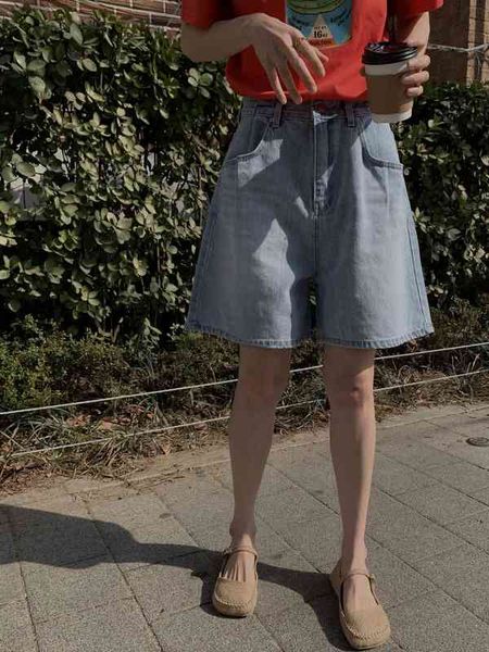 

women's jeans now the summer south korea dongdamen is simple and versatile with a high waist thin wide legs loose denim shorts q1i1, Blue