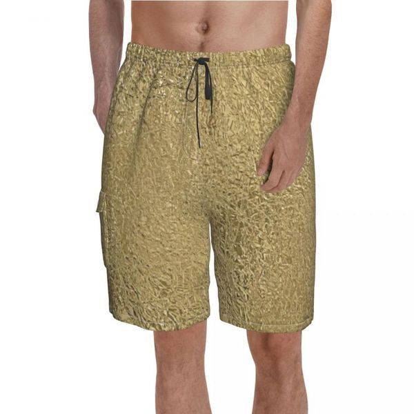 Herren Shorts Gold Faux Metallic Print Board Golden Glitter Männer Lustige kurze Hosen Druck Plus Size BadehoseHerren