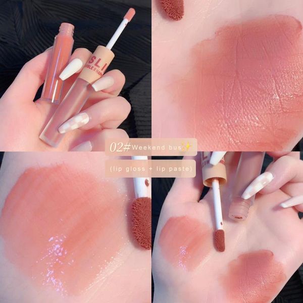 Lipgloss Double Head Matte Velvet Sexy Red Tint Liquid Lipstick Waterproof Lipgloss Lasting Glaze Korean Makeup CosmeticsLip