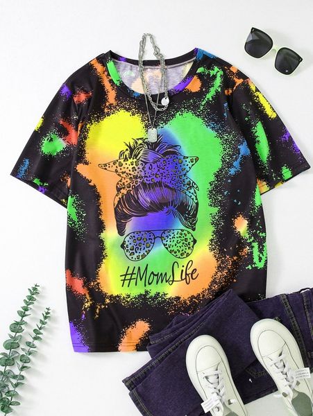 

plus 1pc letter & figure graphic tee i9mb#, Black