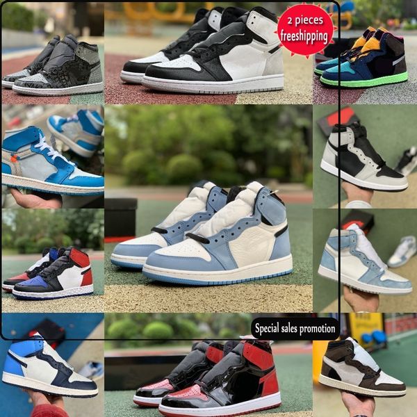 

2022 jumpman 1 1s high sports basketball shoes mens women stealth stage haze bio hack bred patent military university blue banned candy dark, Black
