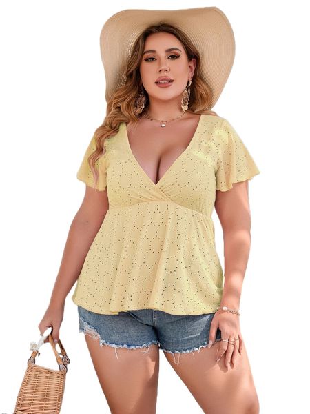 

plus plunging neck peplum blouse t49x#, Black