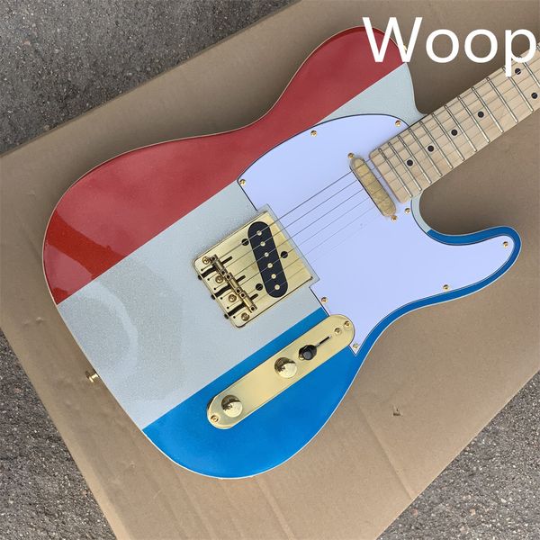 

in stock custom shop buck owen limited edition tele 1996 red white blue big sparkle electric guitar gold pickguard golden hardware immediate