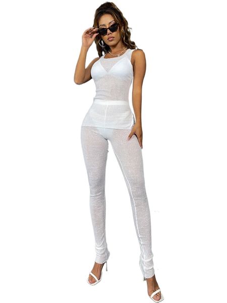 

slit hem tank & leggings without lingerie p6ju#, White