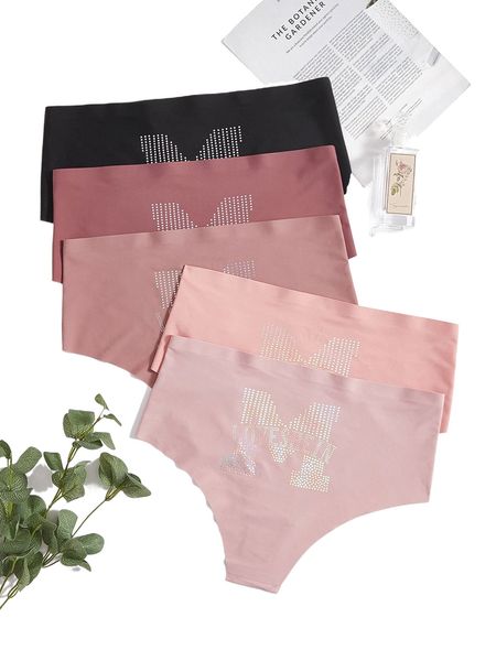 

plus 5pack letter graphic panty 27af#, Black;white