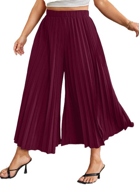 

plus high waist pleated wide leg pants d6cl#, Black