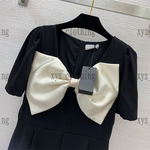 

black dresses jumpsuit new sweet and playful fashion personality oversized bow decoration waist slim puff sleeve jumpsuit shorts, Black;gray