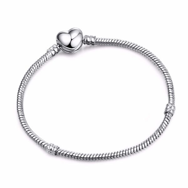 Ciondoli in argento sterling 925 cuore braccialetto chiusura serpente-osso braccialetto catena cuore serpente perline originale braccialetto Pandora gioielli fare regalo fai da te