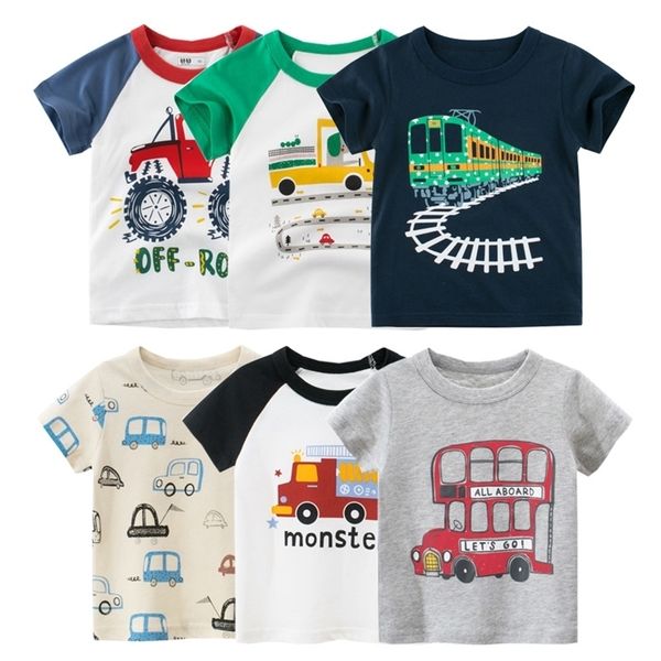 

210years cartoon car print boys girls t shirt summer children kids clothes shorts sleeve oneck cotton tees drop 220714, Blue