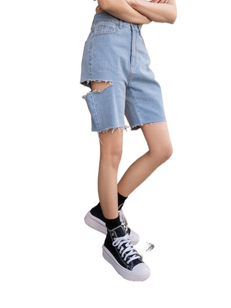 

dazy ripped raw hem denim shorts m3v1#, White;black